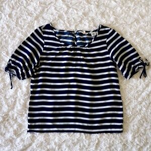 Levi’s Navy White Stripe Blouse XS Drawstring Puff Sleeve Nautical Scoop Neck